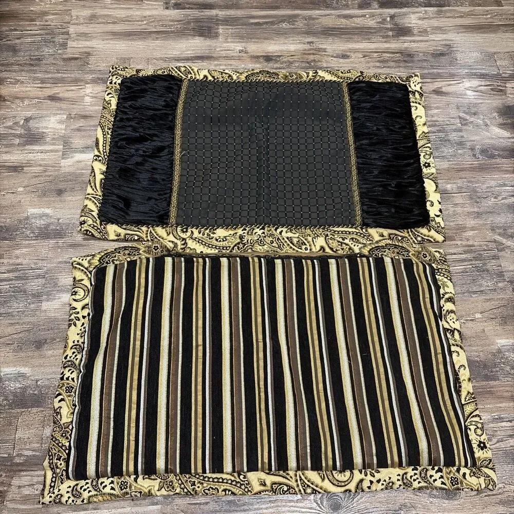 Arabella chenille damask decorative throw pillow Sham Set Black Brown & gold